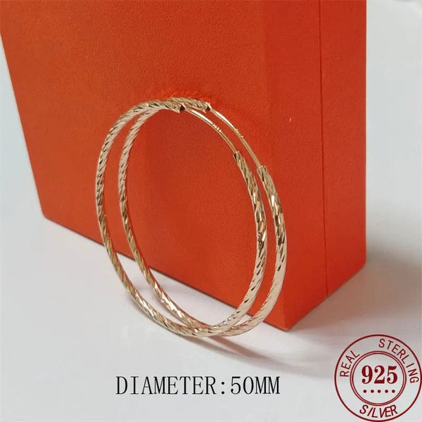 Planet Gates SILVER 40mm Senlissi -  Women's Hoop Earrings 18K YELLOW Gold Plated 925 Sterling Silver Fashion Drop Earrings Cерьги Kольца Kольц SL009