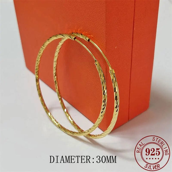 Planet Gates SILVER 40mm Senlissi -  Women's Hoop Earrings 18K YELLOW Gold Plated 925 Sterling Silver Fashion Drop Earrings Cерьги Kольца Kольц SL009