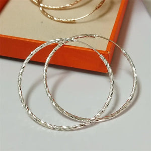 Planet Gates SILVER 40mm Senlissi -  Women's Hoop Earrings 18K YELLOW Gold Plated 925 Sterling Silver Fashion Drop Earrings Cерьги Kольца Kольц SL009