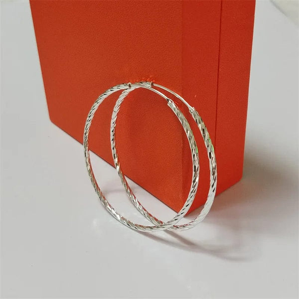 Planet Gates SILVER 40mm Senlissi -  Women's Hoop Earrings 18K YELLOW Gold Plated 925 Sterling Silver Fashion Drop Earrings Cерьги Kольца Kольц SL009