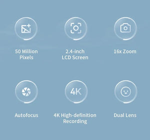 Planet Gates Silver 4K Digital Camera 50 Megapixels HD Photography Travel Selfie Camera 2.4 inch Screen Entry-Level Kids Campus Selfie Mini Camera