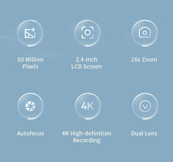 Planet Gates Silver 4K Digital Camera 50 Megapixels HD Photography Travel Selfie Camera 2.4 inch Screen Entry-Level Kids Campus Selfie Mini Camera