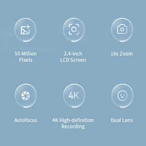 Planet Gates Silver 4K Digital Camera 50 Megapixels HD Photography Travel Selfie Camera 2.4 inch Screen Entry-Level Kids Campus Selfie Mini Camera