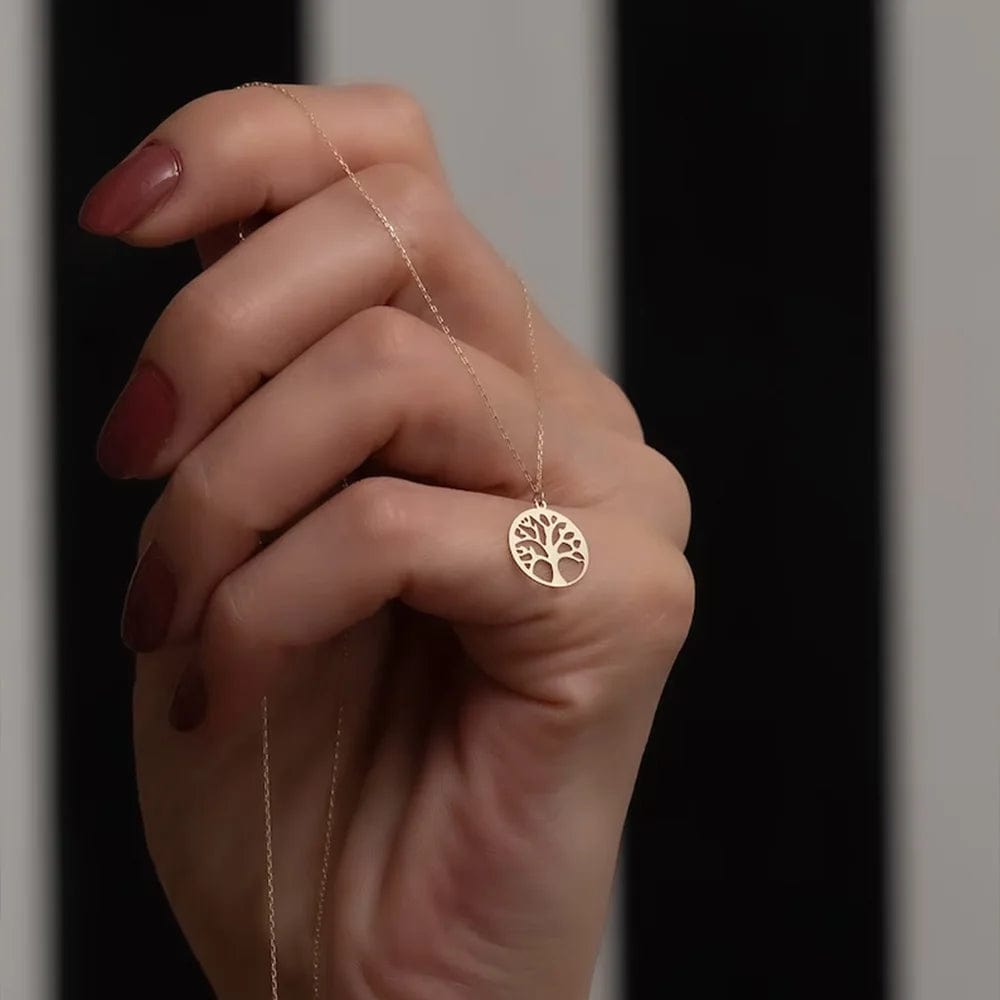 Planet Gates silver / 50cm Round Tree of Life Pendant Necklace Stainless Steel Metal Necklaces Classic Hollow Design Charm Jewelry Men Women Birthday Gift