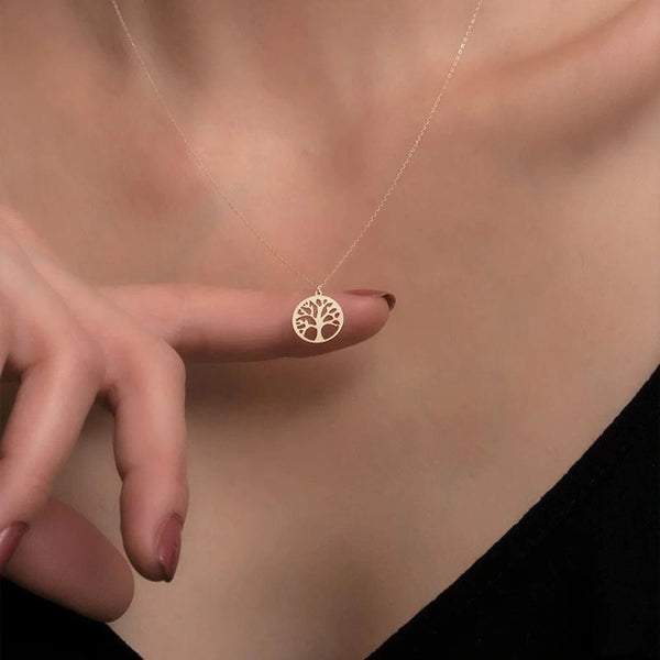 Planet Gates silver / 50cm Round Tree of Life Pendant Necklace Stainless Steel Metal Necklaces Classic Hollow Design Charm Jewelry Men Women Birthday Gift