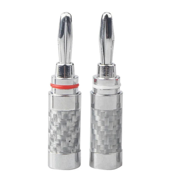 Planet Gates Silver / 50pcs Banana Plug Connector Consumer Electronics Bananas Conector Audio Jack Rhodium Plated Carbon Fiber Screw Press Speaker Terminal