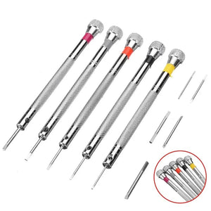 Planet Gates Silver 5pcs/set 0.8-1.6mm Steel Screwdriver for Watch Repairing Portable Watch Tools Band Removal with Mini Link Pins Watchmaker Tools