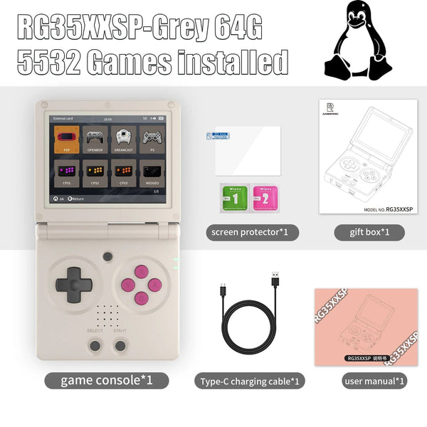 Planet Gates Silver 64G / UNITED KINGDOM / Machine Only ANBERNIC RG35XXSP 3.5'' IPS Screen Flip Handheld Console Linux System HDMI-compatible TV Output  64G 5500 Games Pre-installed