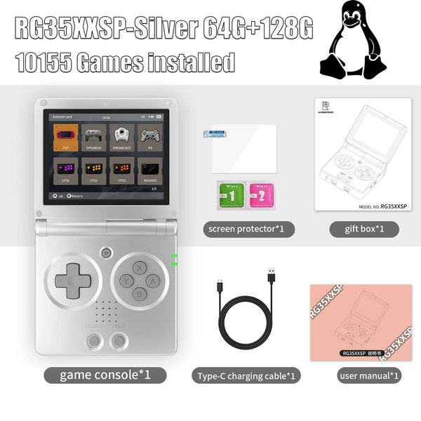 Planet Gates Silver 64G / UNITED KINGDOM / Machine Only ANBERNIC RG35XXSP 3.5'' IPS Screen Flip Handheld Console Linux System HDMI-compatible TV Output  64G 5500 Games Pre-installed
