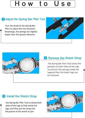 Planet Gates Silver 6825 Watch Pliers Watch Spring Bar Plier Tool Kit Tweezer Removal Strap Bracelet With Screw Adjuster Length Replacement Repair