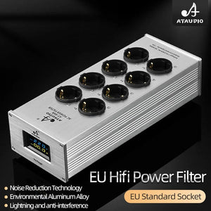 Planet Gates Silver AC-8 Hi-end EU Hifi Power Filter for Standard EU Socket Noise-free Audio Purifier Filter Power Conditioner with EU Outlets Strip