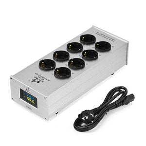 Planet Gates Silver AC-8 Hi-end EU Hifi Power Filter for Standard EU Socket Noise-free Audio Purifier Filter Power Conditioner with EU Outlets Strip