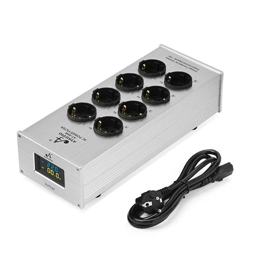 Planet Gates Silver AC-8 Hi-end EU Hifi Power Filter for Standard EU Socket Noise-free Audio Purifier Filter Power Conditioner with EU Outlets Strip