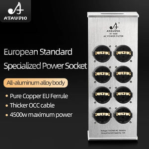 Planet Gates Silver AC-8 Hi-end EU Hifi Power Filter for Standard EU Socket Noise-free Audio Purifier Filter Power Conditioner with EU Outlets Strip