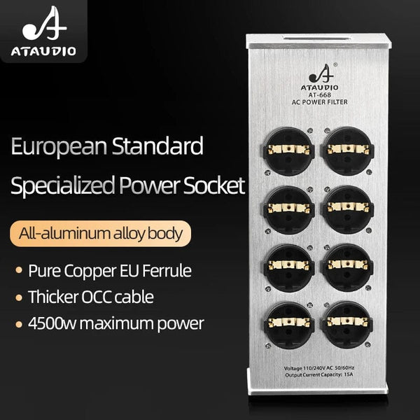 Planet Gates Silver AC-8 Hi-end EU Hifi Power Filter for Standard EU Socket Noise-free Audio Purifier Filter Power Conditioner with EU Outlets Strip