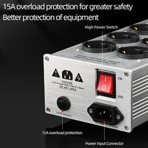 Planet Gates Silver AC-8 Hi-end EU Hifi Power Filter for Standard EU Socket Noise-free Audio Purifier Filter Power Conditioner with EU Outlets Strip