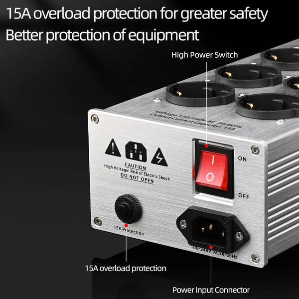 Planet Gates Silver AC-8 Hi-end EU Hifi Power Filter for Standard EU Socket Noise-free Audio Purifier Filter Power Conditioner with EU Outlets Strip