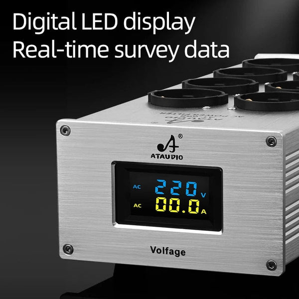 Planet Gates Silver AC-8 Hi-end EU Hifi Power Filter for Standard EU Socket Noise-free Audio Purifier Filter Power Conditioner with EU Outlets Strip