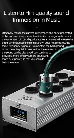 Planet Gates Silver AC-8 Hi-end EU Hifi Power Filter for Standard EU Socket Noise-free Audio Purifier Filter Power Conditioner with EU Outlets Strip