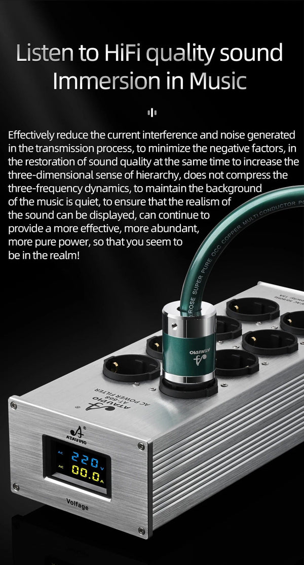 Planet Gates Silver AC-8 Hi-end EU Hifi Power Filter for Standard EU Socket Noise-free Audio Purifier Filter Power Conditioner with EU Outlets Strip