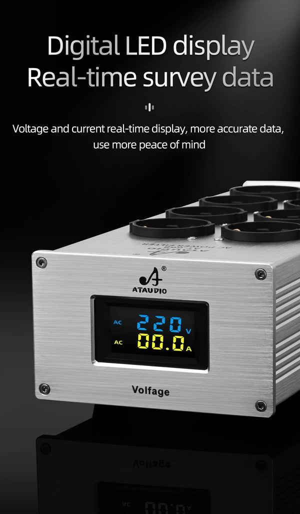 Planet Gates Silver AC-8 Hi-end EU Hifi Power Filter for Standard EU Socket Noise-free Audio Purifier Filter Power Conditioner with EU Outlets Strip