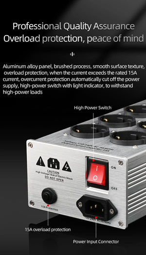 Planet Gates Silver AC-8 Hi-end EU Hifi Power Filter for Standard EU Socket Noise-free Audio Purifier Filter Power Conditioner with EU Outlets Strip