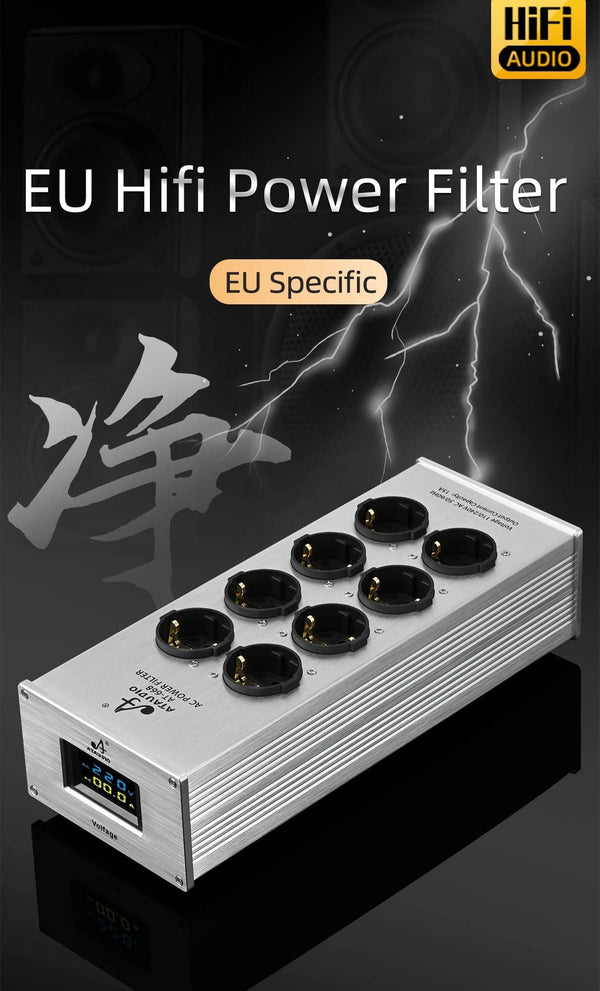 Planet Gates Silver AC-8 Hi-end EU Hifi Power Filter for Standard EU Socket Noise-free Audio Purifier Filter Power Conditioner with EU Outlets Strip