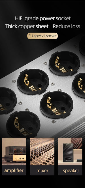 Planet Gates Silver AC-8 Hi-end EU Hifi Power Filter for Standard EU Socket Noise-free Audio Purifier Filter Power Conditioner with EU Outlets Strip