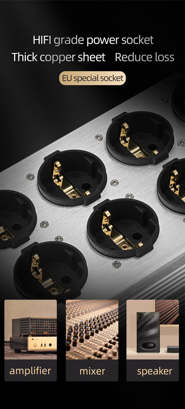 Planet Gates Silver AC-8 Hi-end EU Hifi Power Filter for Standard EU Socket Noise-free Audio Purifier Filter Power Conditioner with EU Outlets Strip