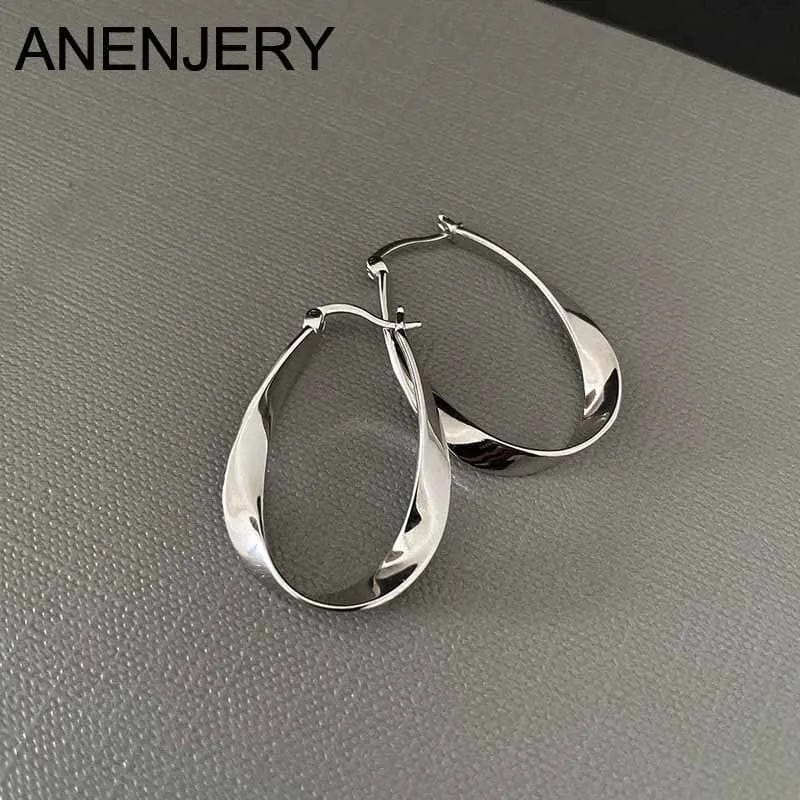 Planet Gates silver ANENJERY Geometric Twisted Hoop Earrings for Women Niche Design Party Jewelry Gifts