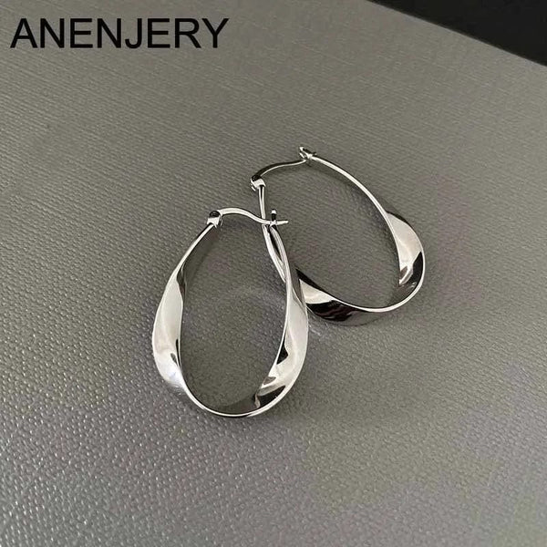 Planet Gates silver ANENJERY Geometric Twisted Hoop Earrings for Women Niche Design Party Jewelry Gifts