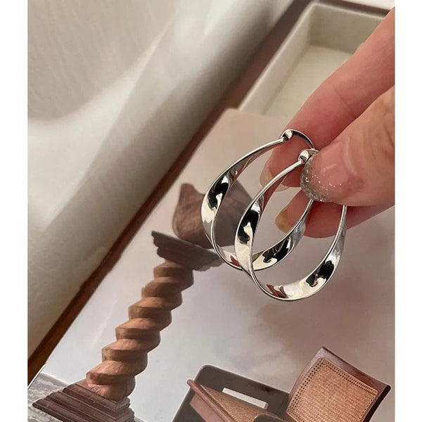 Planet Gates silver ANENJERY Geometric Twisted Hoop Earrings for Women Niche Design Party Jewelry Gifts