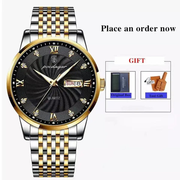 Planet Gates Silver Black 2024 New Top Brand Luxury Mens Watches Luminous Waterproof Stainless Steel Watch Quartz Men Date Calendar Business Wristwatch