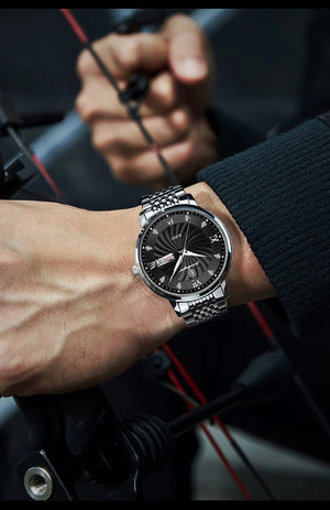 Planet Gates Silver Black 2024 New Top Brand Luxury Mens Watches Luminous Waterproof Stainless Steel Watch Quartz Men Date Calendar Business Wristwatch