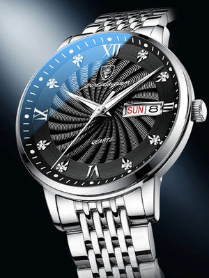 Planet Gates Silver Black 2024 New Top Brand Luxury Mens Watches Luminous Waterproof Stainless Steel Watch Quartz Men Date Calendar Business Wristwatch