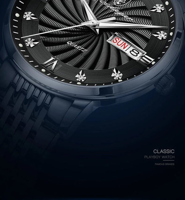 Planet Gates Silver Black 2024 New Top Brand Luxury Mens Watches Luminous Waterproof Stainless Steel Watch Quartz Men Date Calendar Business Wristwatch