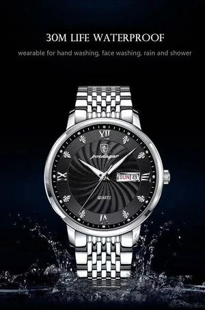 Planet Gates Silver Black 2024 New Top Brand Luxury Mens Watches Luminous Waterproof Stainless Steel Watch Quartz Men Date Calendar Business Wristwatch