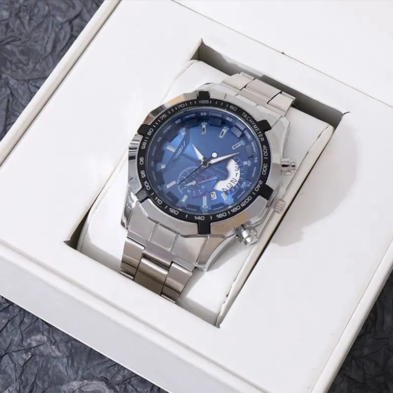 Planet Gates Silver Black Fashion Mens Sport Watches for Men Stainless Steel Quartz Watch Luxury Man Business Casual Wristwatch Relogio Masculino