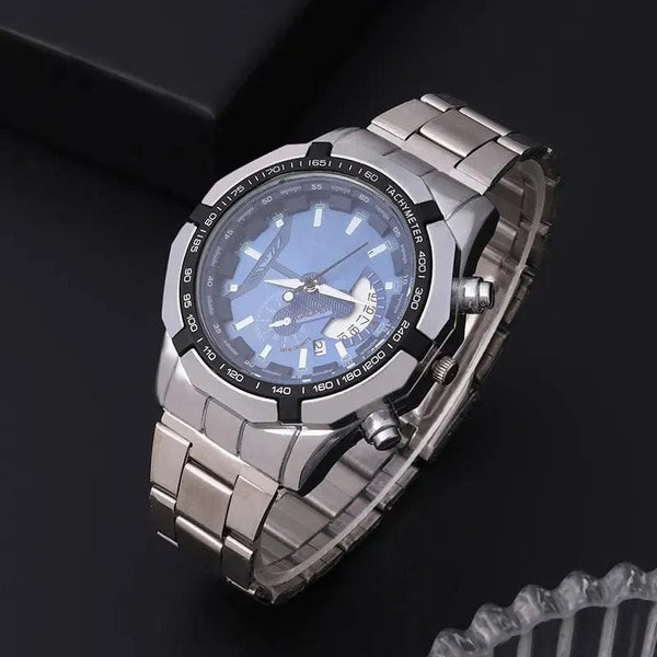 Planet Gates Silver Black Fashion Mens Sport Watches for Men Stainless Steel Quartz Watch Luxury Man Business Casual Wristwatch Relogio Masculino