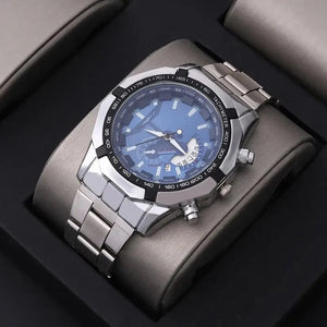 Planet Gates Silver Black Fashion Mens Sport Watches for Men Stainless Steel Quartz Watch Luxury Man Business Casual Wristwatch Relogio Masculino
