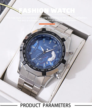 Planet Gates Silver Black Fashion Mens Sport Watches for Men Stainless Steel Quartz Watch Luxury Man Business Casual Wristwatch Relogio Masculino