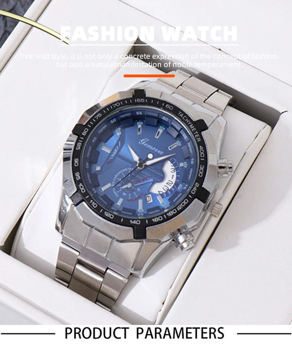 Planet Gates Silver Black Fashion Mens Sport Watches for Men Stainless Steel Quartz Watch Luxury Man Business Casual Wristwatch Relogio Masculino