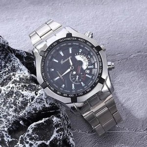 Planet Gates Silver Black Fashion Mens Sport Watches for Men Stainless Steel Quartz Watch Luxury Man Business Casual Wristwatch Relogio Masculino