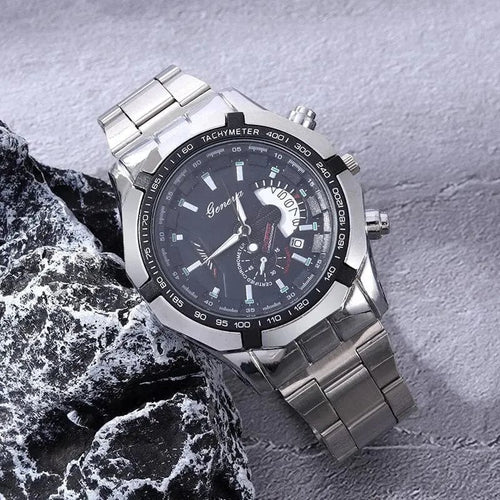Planet Gates Silver Black Fashion Mens Sport Watches for Men Stainless Steel Quartz Watch Luxury Man Business Casual Wristwatch Relogio Masculino