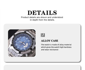 Planet Gates Silver Black Fashion Mens Sport Watches for Men Stainless Steel Quartz Watch Luxury Man Business Casual Wristwatch Relogio Masculino