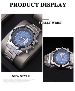 Planet Gates Silver Black Fashion Mens Sport Watches for Men Stainless Steel Quartz Watch Luxury Man Business Casual Wristwatch Relogio Masculino