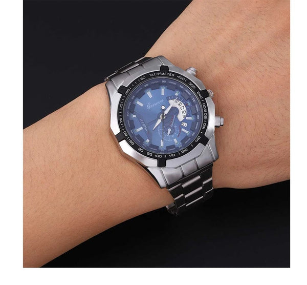 Planet Gates Silver Black Fashion Mens Sport Watches for Men Stainless Steel Quartz Watch Luxury Man Business Casual Wristwatch Relogio Masculino