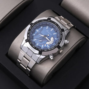 Planet Gates Silver Black Fashion Mens Sport Watches for Men Stainless Steel Quartz Watch Luxury Man Business Casual Wristwatch Relogio Masculino