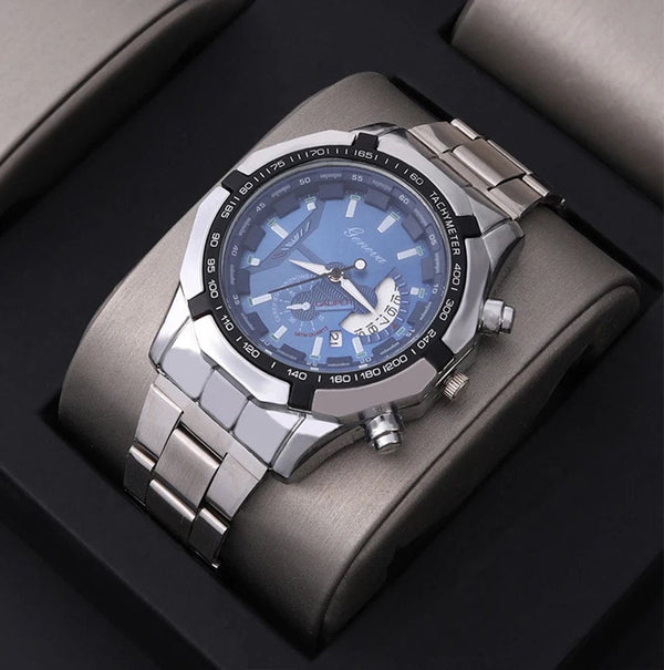 Planet Gates Silver Black Fashion Mens Sport Watches for Men Stainless Steel Quartz Watch Luxury Man Business Casual Wristwatch Relogio Masculino