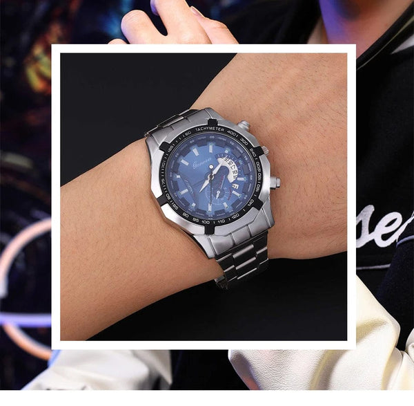 Planet Gates Silver Black Fashion Mens Sport Watches for Men Stainless Steel Quartz Watch Luxury Man Business Casual Wristwatch Relogio Masculino